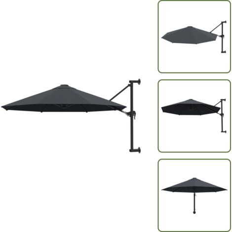 The Living Store Ombrellone a Muro con Palo in Metallo 300 cm Antracite - Ombrellone a muro