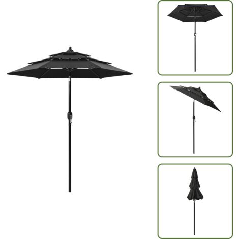 The Living Store Ombrellone a Sbalzo 3 Livelli Palo Alluminio 2 m Nero - Ombrellone a 3 livelli