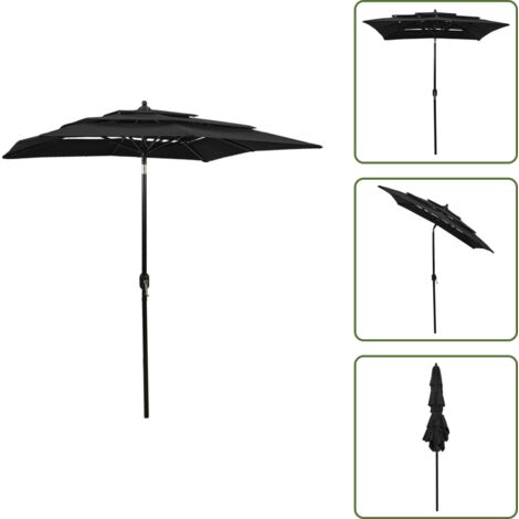 The Living Store Ombrellone a Sbalzo 3 Livelli Palo Alluminio 2x2 m Nero - Ombrellone a 3 livelli