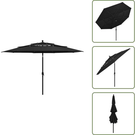 The Living Store Ombrellone a Sbalzo 3 Livelli Palo Alluminio 3,5 m Nero - Ombrellone a 3 livelli