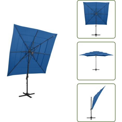 The Living Store Ombrellone a Sbalzo 4 Livelli Palo in Alluminio 250x250 cm Blu - Ombrellone a 4 livelli