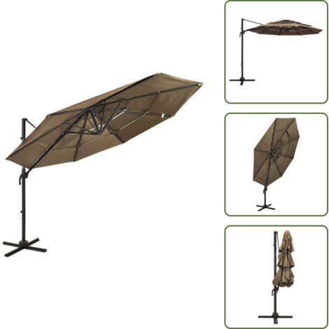 The Living Store Ombrellone a Sbalzo 4 Livelli Palo in Alluminio 3x3 m Tortora - Ombrellone a 4 livelli