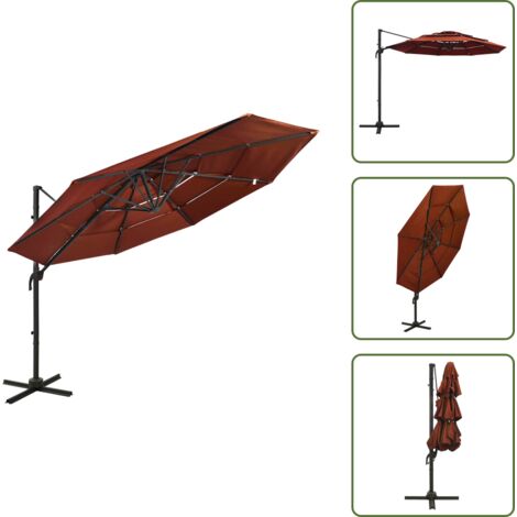The Living Store Ombrellone a Sbalzo 4 Livelli Palo in Alluminio 3x3m Terracotta - Ombrellone a 4 livelli