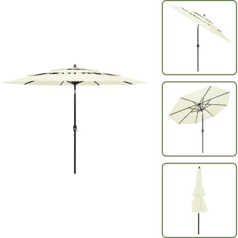 The Living Store Ombrellone a Sbalzo a 3 Livelli Palo in Alluminio 3 m Sabbia - Ombrellone a 3 livelli