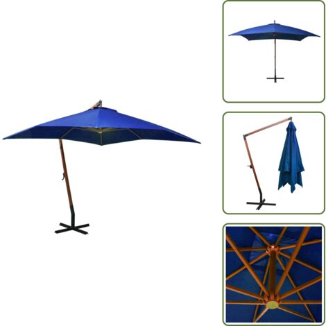 The Living Store Ombrellone a Sbalzo Azzurro 3x3 m Palo in Abete Massello - Ombrellone in legno