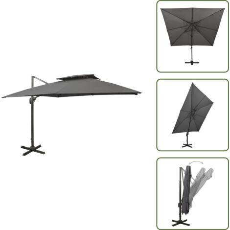 The Living Store Ombrellone a Sbalzo con Doppia Copertura 300x300 cm Antracite - Ombrellone a sbalzo