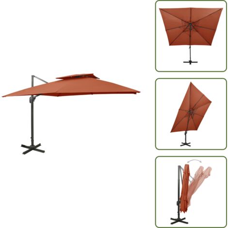 The Living Store Ombrellone a Sbalzo con Doppia Copertura 300x300 cm Terracotta - Ombrellone a sbalzo