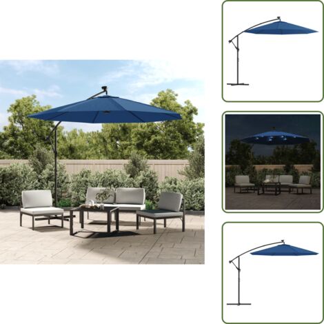 The Living Store Ombrellone a Sbalzo con LED e Palo in Acciaio 300 cm Azzurro - Ombrellone con led