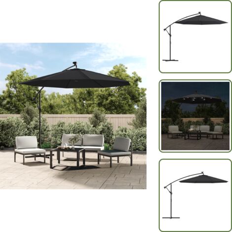 The Living Store Ombrellone a Sbalzo con LED e Palo in Acciaio 300 cm Nero - Ombrellone con led