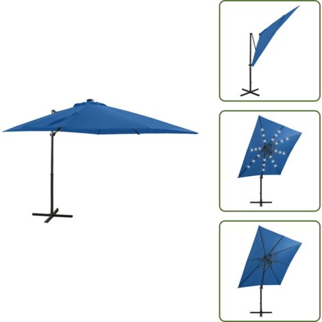 The Living Store Ombrellone a Sbalzo con Palo e Luci a LED Azzurro 250 cm - Ombrellone a sbalzo