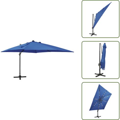 The Living Store Ombrellone a Sbalzo con Palo e Luci a LED Azzurro 300 cm - Luci a LED