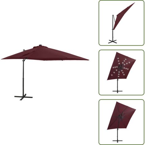 The Living Store Ombrellone a Sbalzo con Palo e Luci a LED Bordeaux 250 cm - Ombrellone a sbalzo