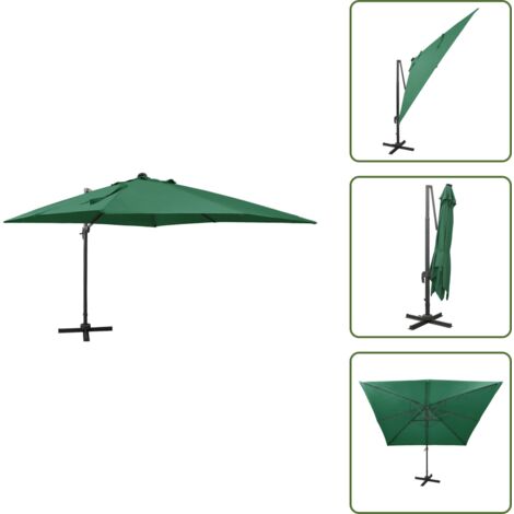 The Living Store Ombrellone a Sbalzo con Palo e Luci a LED Verde 300 cm - Ombrellone a sbalzo