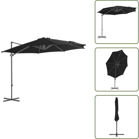 The Living Store Ombrellone a Sbalzo con Palo in Acciaio 300 cm Nero - Ombrellone in acciaio
