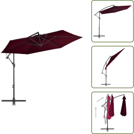 The Living Store Ombrellone a Sbalzo con Palo in Alluminio 300 cm Bordeaux - Ombrellone in alluminio