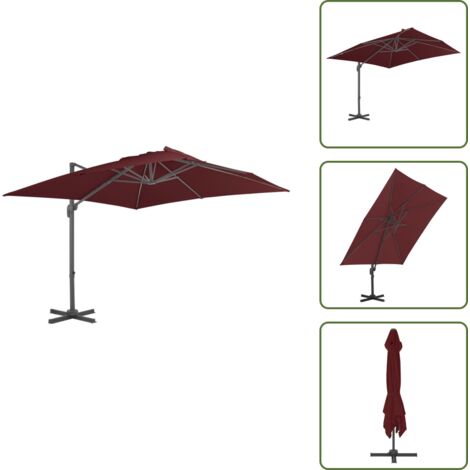 The Living Store Ombrellone a Sbalzo con Palo in Alluminio 400x300 cm Bordeaux - Ombrellone da giardino