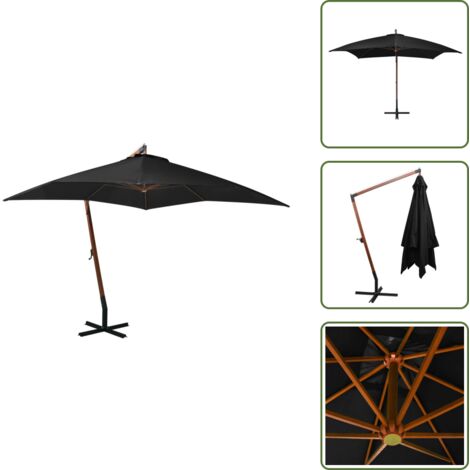 The Living Store Ombrellone a Sbalzo Nero 3x3 m Palo in Abete Massello - Ombrellone in legno massello