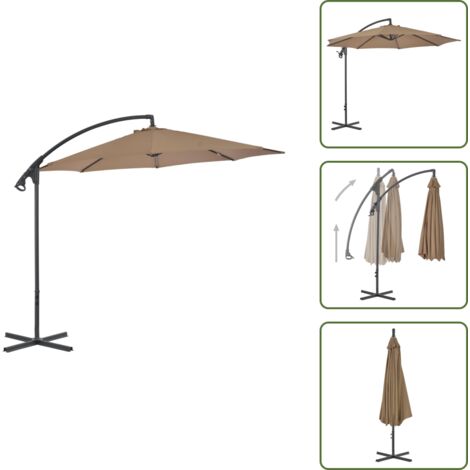 The Living Store Ombrellone a Sbalzo Palo in Acciaio 300 cm Tortora - Ombrellone a sbalzo