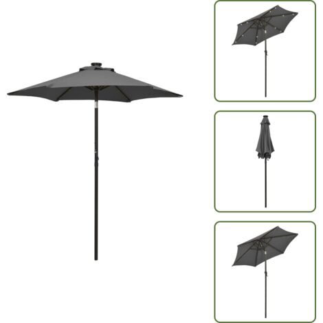 The Living Store Ombrellone con Luci LED Antracite 200x211 cm in Alluminio - Ombrellone con luci LED