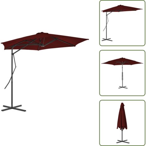 The Living Store Ombrellone con Palo in Acciaio Rosso Bordò 300x230 cm - Ombrellone in acciaio