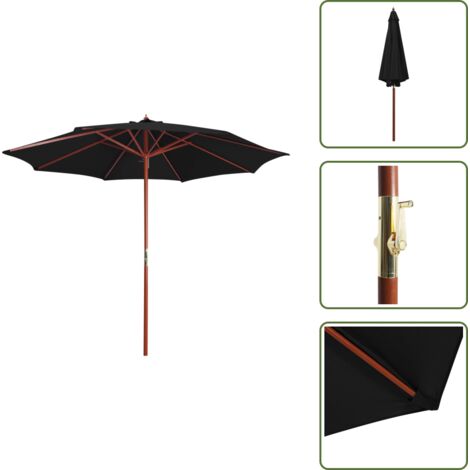 The Living Store Ombrellone con Palo in Legno 300x258 cm Nero - Parasole esterno