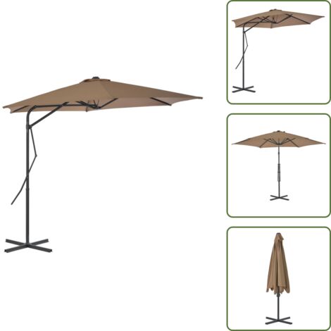The Living Store Ombrellone da Esterni con Palo in Acciaio 300 cm Grigio Talpa - Ombrellone in acciaio