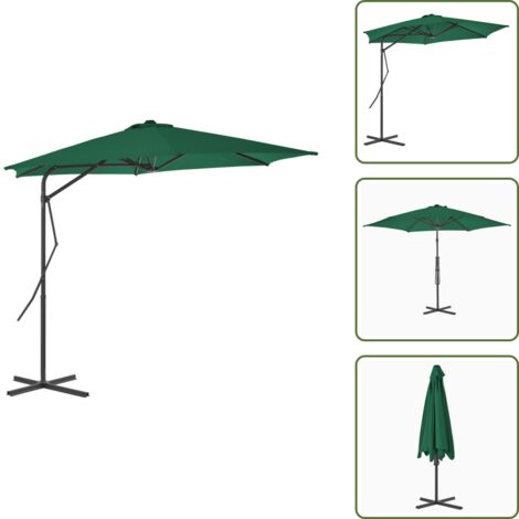 The Living Store Ombrellone da Esterni con Palo in Acciaio 300 cm Verde - Ombrellone in acciaio