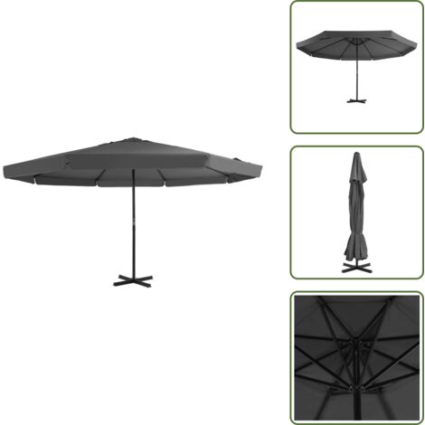 The Living Store Ombrellone da Esterni con Palo in Alluminio 500 cm Antracite - Ombrellone da esterno