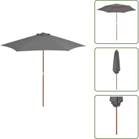 The Living Store Ombrellone da Esterni con Palo in Legno 270 cm Antracite - Ombrellone in legno
