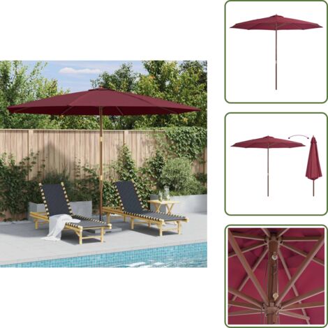 The Living Store Ombrellone da Esterni con Palo in Legno 350 cm Rosso Borgogna - Ombrellone in legno