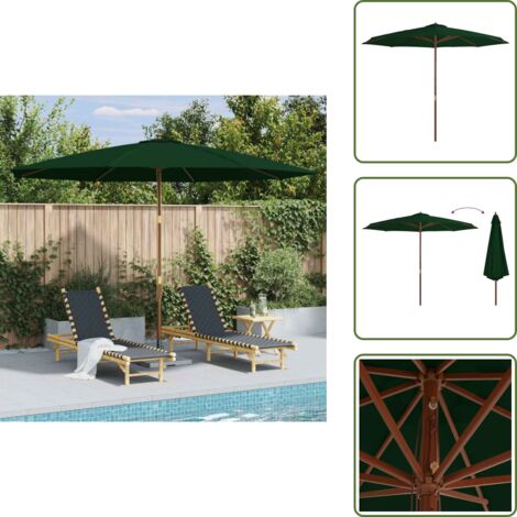 The Living Store Ombrellone da Esterni con Palo in Legno 350 cm Verde - Ombrellone in legno