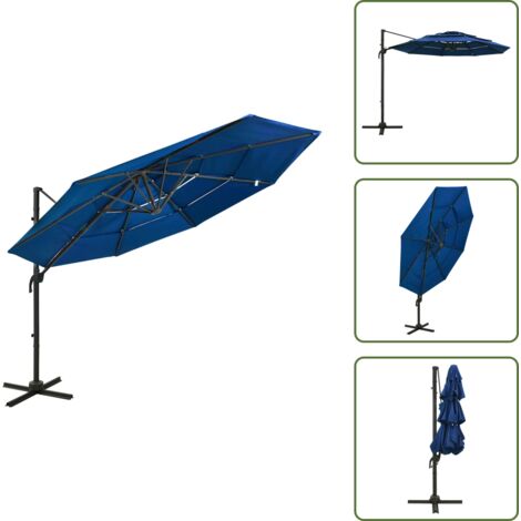 The Living Store Ombrellone da Giardino 4 Livelli Palo in Alluminio Azzurro 3x3m - Ombrellone da patio