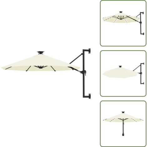 The Living Store Ombrellone da Giardino a Parete con LED 300 cm Sabbia - Ombrellone a parete