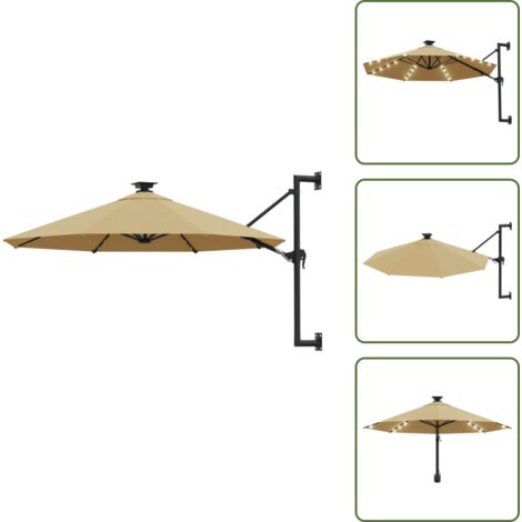The Living Store Ombrellone da Giardino a Parete con LED 300 cm Tortora - Ombrellone a parete