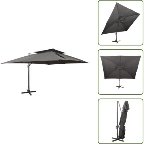 The Living Store Ombrellone da giardino a sbalzo con doppio piano antracite 400x300 cm - Ombrellone a sbalzo
