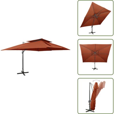 The Living Store Ombrellone da giardino a sbalzo con doppio piano in terracotta 400x300 cm - Ombrellone a sbalzo