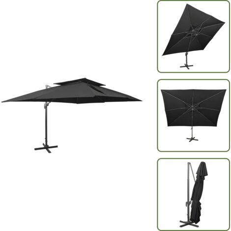 The Living Store Ombrellone da giardino a sbalzo con doppio piano nero 400x300 cm - Ombrellone a sbalzo