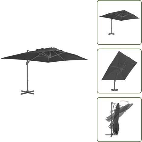 The Living Store Ombrellone da giardino a sbalzo con palo in alluminio 400x300 cm antracite - Ombrellone a sbalzo