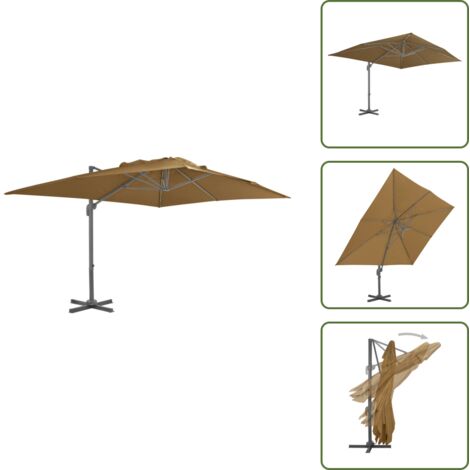 The Living Store Ombrellone da giardino a sbalzo con palo in alluminio 400x300 cm tortora - Ombrellone a sbalzo