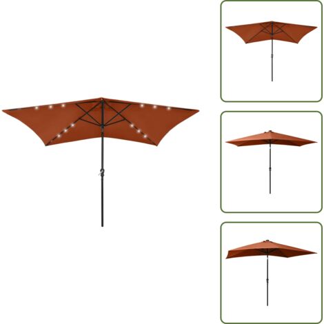The Living Store Ombrellone da Giardino con LED Palo in Acciaio Terracotta 2x3 m - Ombrellone con LED