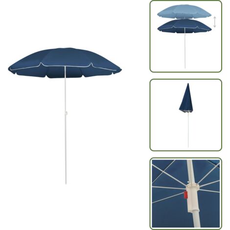 The Living Store Ombrellone da Giardino con Palo in Acciaio Blu 180 cm - Ombrellone in acciaio