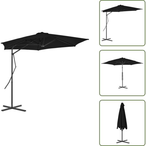 The Living Store Ombrellone da Giardino con Palo in Acciaio Nero 300x230cm - Ombrellone in acciaio