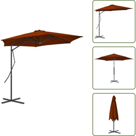 The Living Store Ombrellone da Giardino con Palo in Acciaio Terracotta 300x230cm - Ombrellone in acciaio