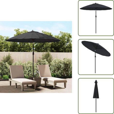 The Living Store Ombrellone da Giardino con Palo in Alluminio 270 cm Nero - Ombrellone da esterno
