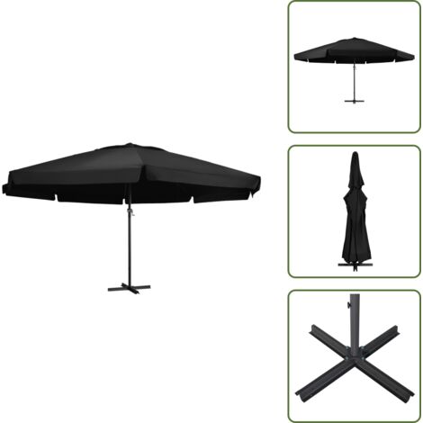 The Living Store Ombrellone da Giardino con Palo in Alluminio 500 cm Nero - Ombrellone in alluminio