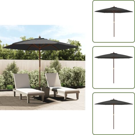 The Living Store Ombrellone da Giardino con Palo in Legno Antracite 299x240 cm - Ombrellone in legno