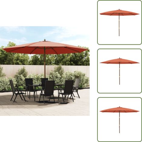 The Living Store Ombrellone da Giardino con Palo in Legno Terracotta 400x273 cm - Ombrellone in legno