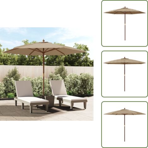 The Living Store Ombrellone da Giardino con Palo in Legno Tortora 299x240 cm - Ombrellone in legno