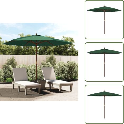The Living Store Ombrellone da Giardino con Palo in Legno Verde 299x240 cm - Ombrellone in legno