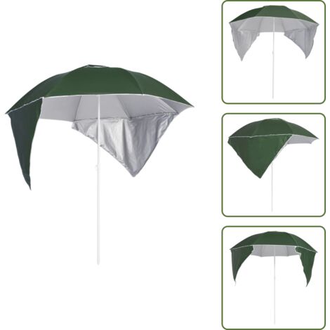 The Living Store Ombrellone da Spiaggia con Teli Laterali Verde 215 cm - Protezione solare